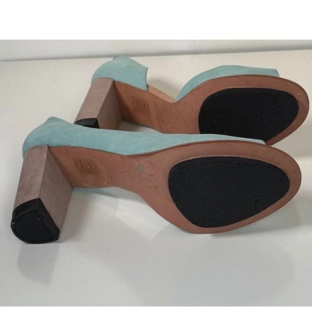 Masiero Aqua Blue Nubuck Leather Peep Toe D'Orsay Block Heels 11‎ Wedding 81-02
